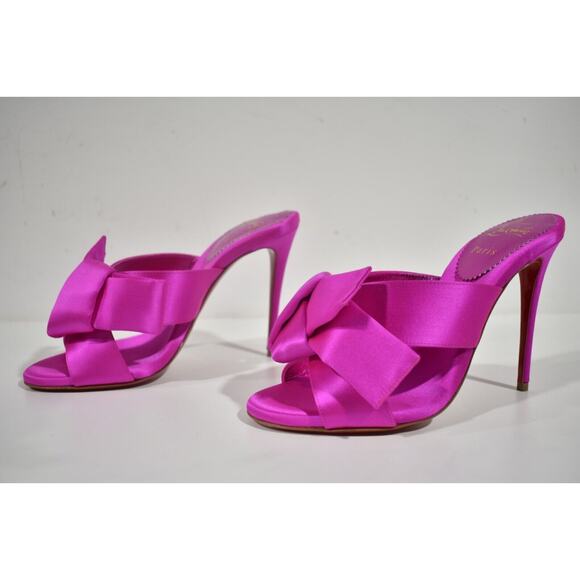 Christian Louboutin Matricia 100 Holly Pink Satin Backless Sandal Heel Pump 36 - Picture 9 of 12